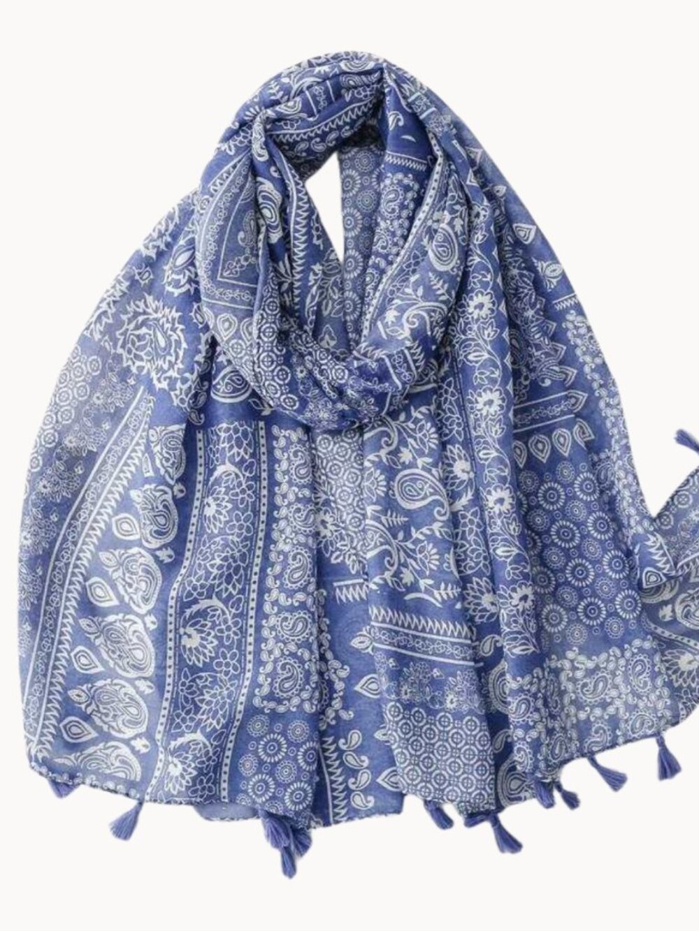 NWT Blue Paisley Tassel Lightweight Scarf Wrap